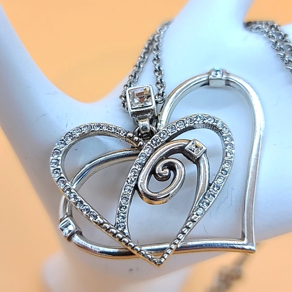 Brighton "CELESTIA LOVE" Silver Inset Swarovski Crystal Heart in Heart Pendant! - Picture 10 of 12